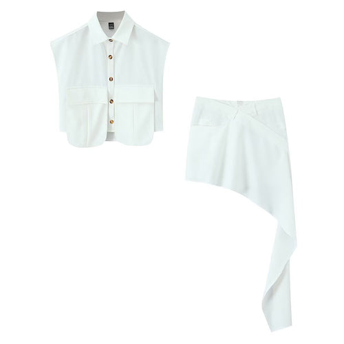 Dame Cropped Bluse med asymmetrisk Nederdel Skovae