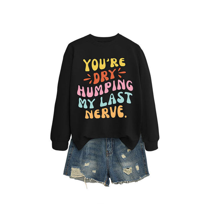 Kvinders sweatshirt med muntert tegneserie slogan og afslappet snit Stilla