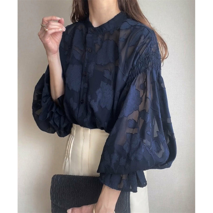 Dame Gennemsigtig Blomster Broderet Bluse Stilla