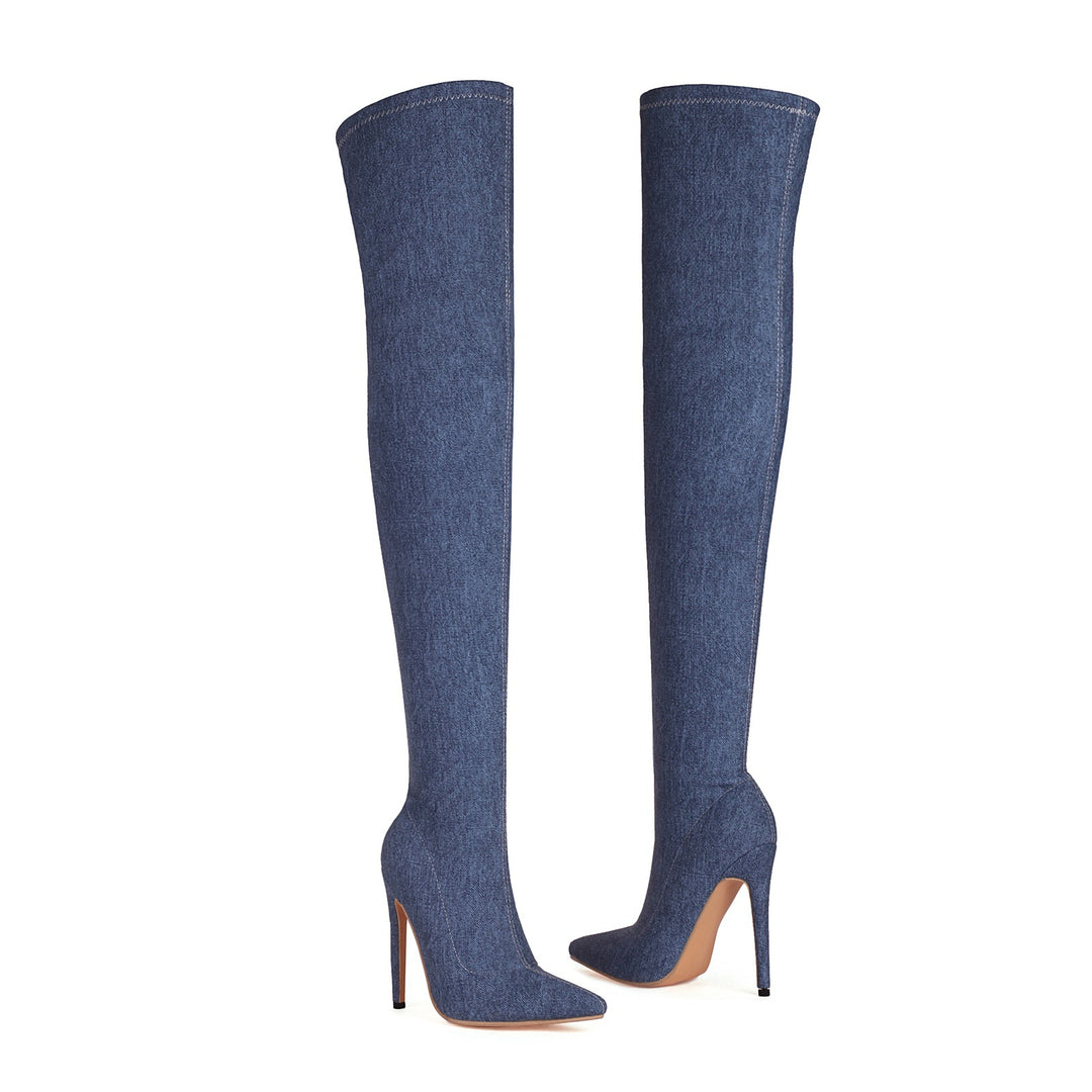 Femme Over-knæet Denim Stiletto Støvler Stilla 1749741896