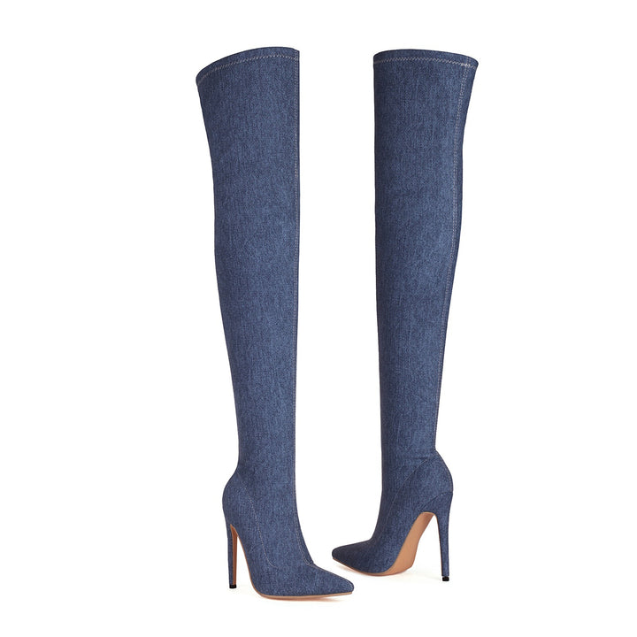 Femme Over-knæet Denim Stiletto Støvler Stilla 1749741896