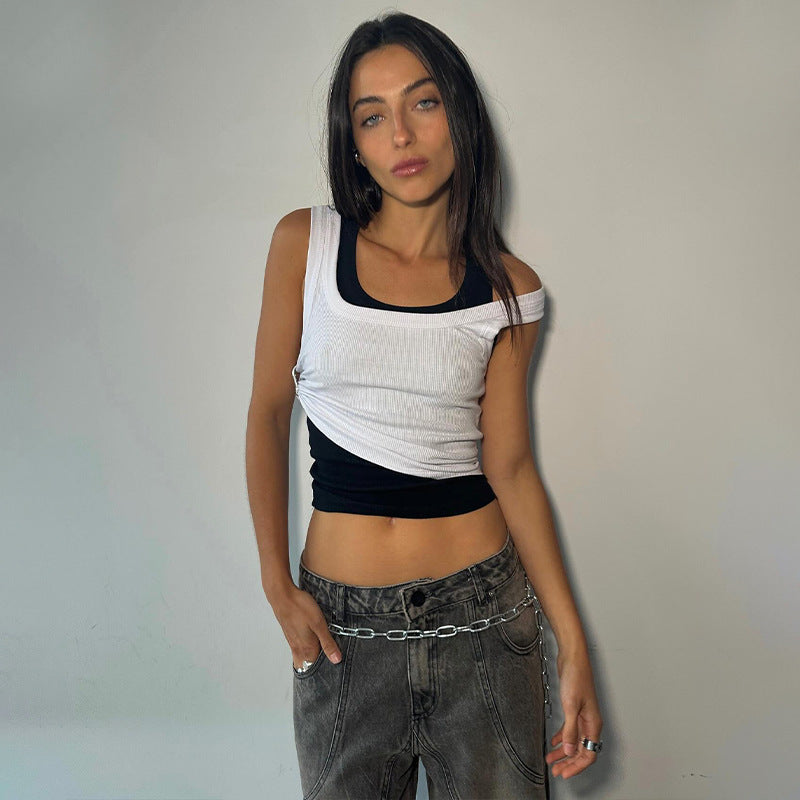 Damer Asymmetrisk Crop-Top med elegant Drapering Stilla
