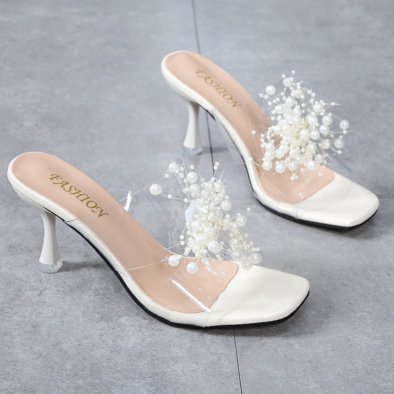 Dame Peeptoe-sandaler med transparent rem og dekorativt blomsterdesign Stilla