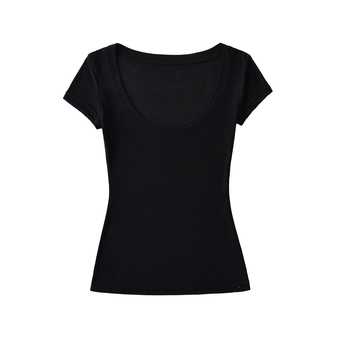 Dame Basic T-shirt med bred rund halsudskæring og tætsiddende snit Stilla