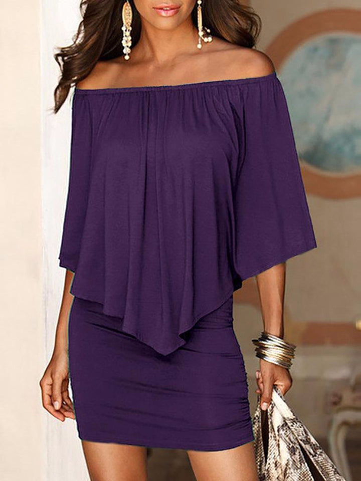 Dame Off-Shoulder Mini Kjole med flydende stof og drapering Stilla