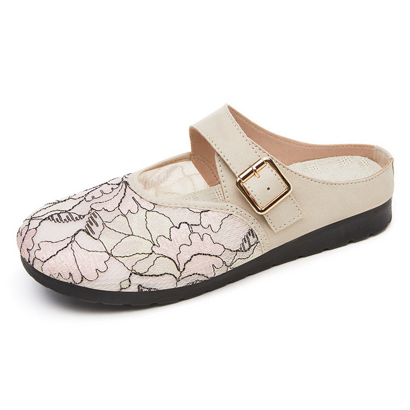 Dame elegante clogs med moderne blomsterdesign og justerbar rem Stilla