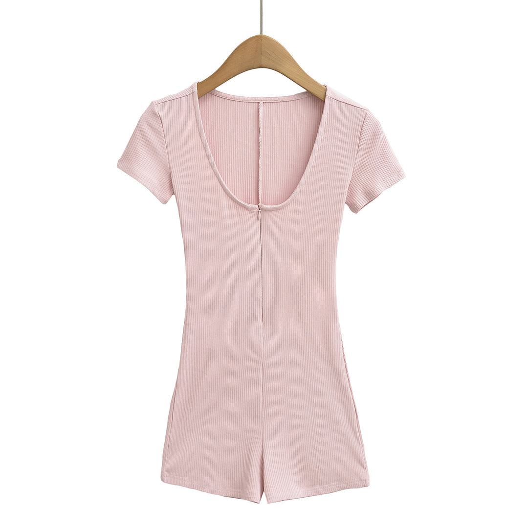 Dame Bodycon Jumpsuit med korte ærmer og elegant V-udskæring Stilla