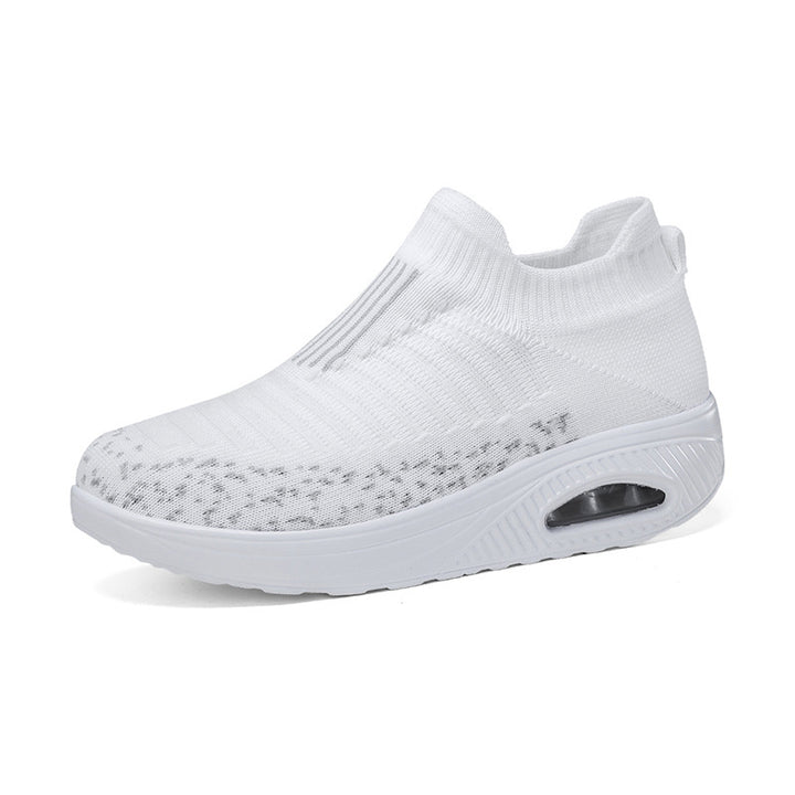 Dame nan strikket slip-on walking sneakers med anatomisk pronationsstøtte, luftpolstret mellemsål og sok-lignende skafte Skovae