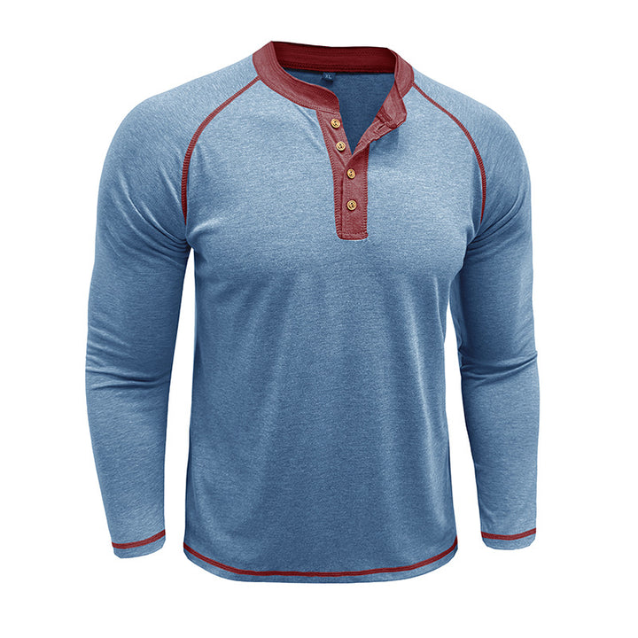 Herrer Langærmet Henley T-shirt med moderne knapdesign og kontrastsømme Stilla