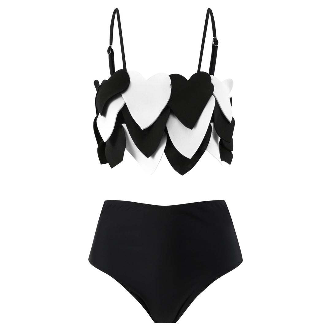 Dame bikini sæt med hjerte-applikationer og høj talje nederdel Stilla