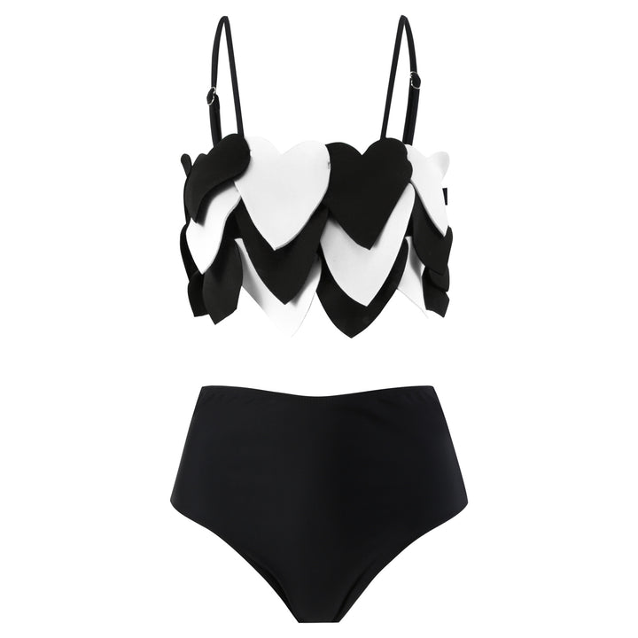 Dame bikini sæt med hjerte-applikationer og høj talje nederdel Stilla