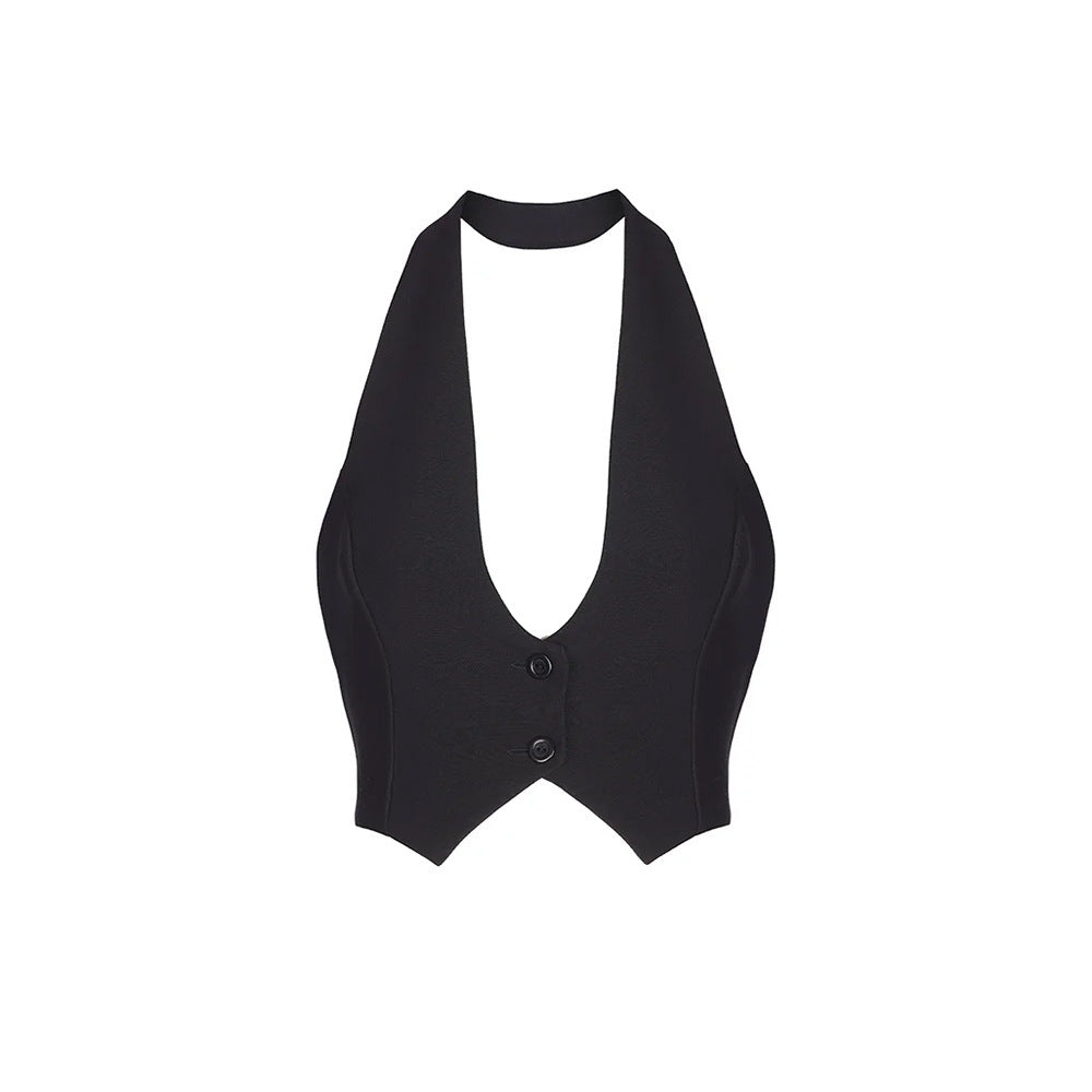 Dame Cropped Bluse med dyb udskæring og knaplukning Stilla