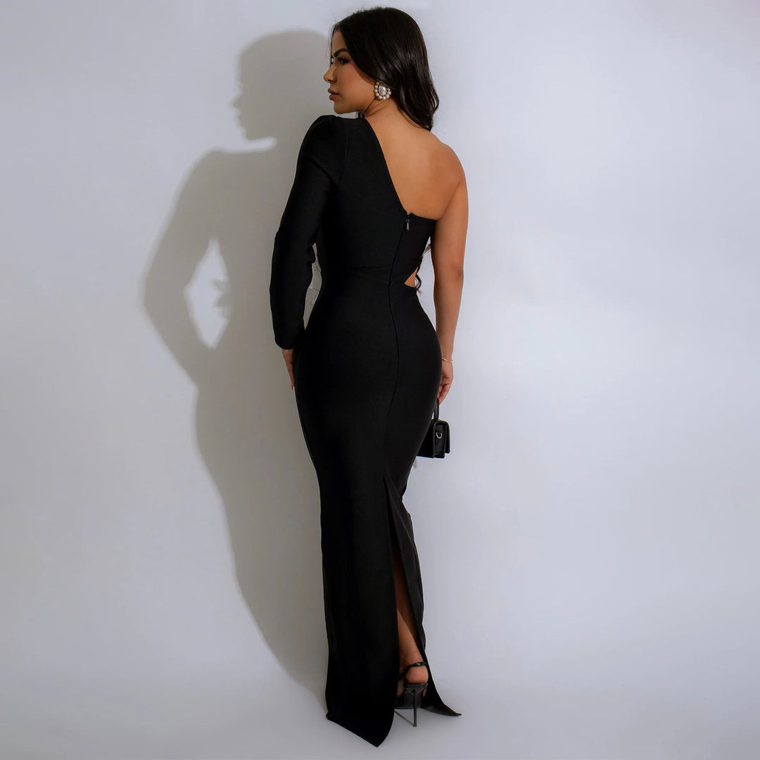 Damer Elegant Cut-Out Aftenkjole med asymmetrisk Design og florale Applikation Stilla