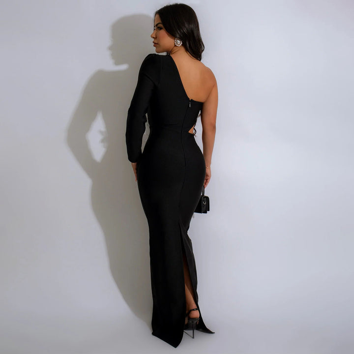 Damer Elegant Cut-Out Aftenkjole med asymmetrisk Design og florale Applikation Stilla