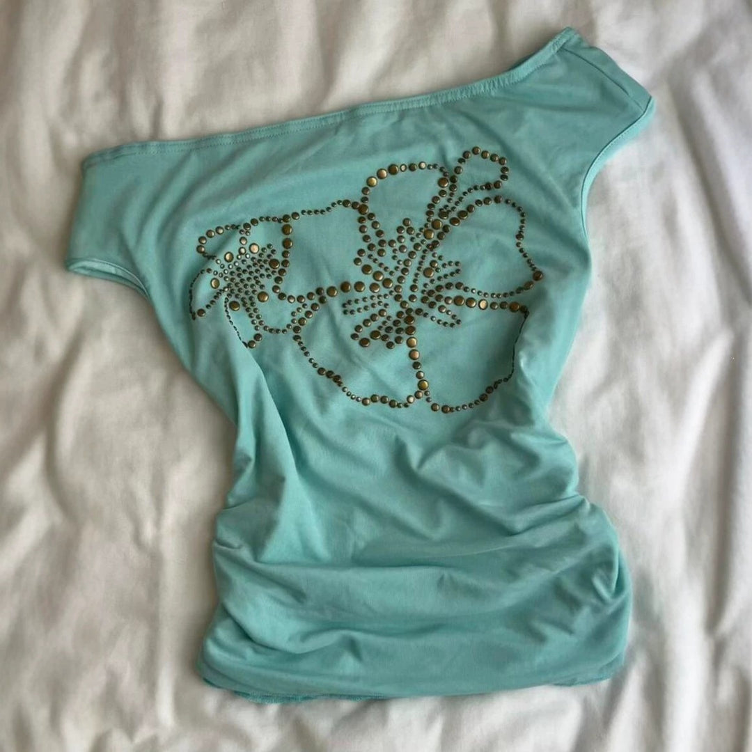 Dame Off-Shoulder Top med glitrende detaljer Skovae
