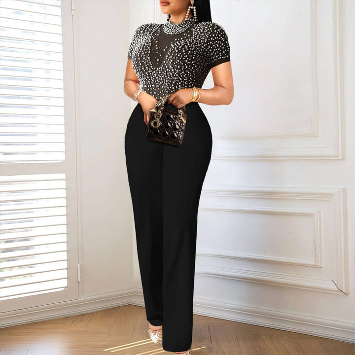 Dame elegant jumpsuit med glitrende perlebesætning Skovae