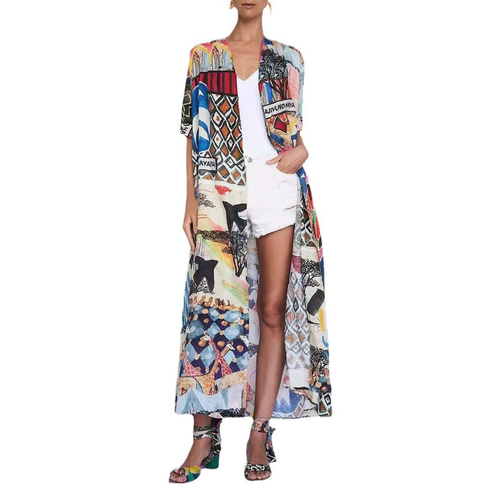 Dame Farvet Trykt Duster Cardigan Stilla