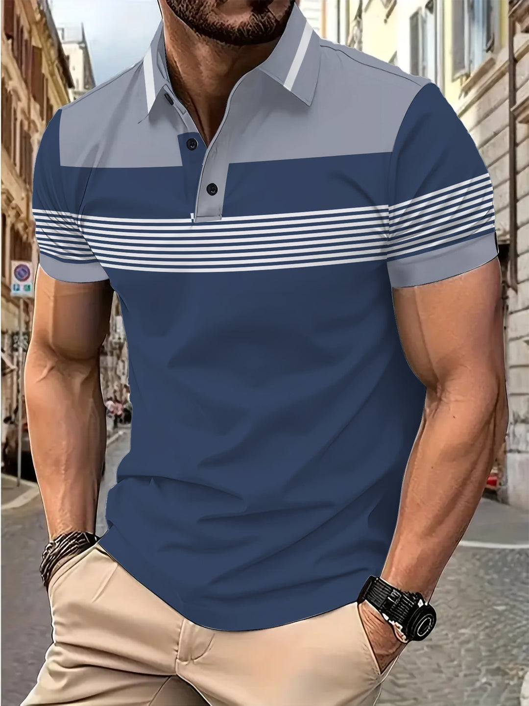 Herrer Poloshirt med moderne kontraster og stiliseret stribedesign Stilla