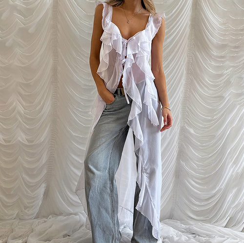 Dame Rynke-overlay-bluse med minimalistisk knaplukning og flydende snit Stilla