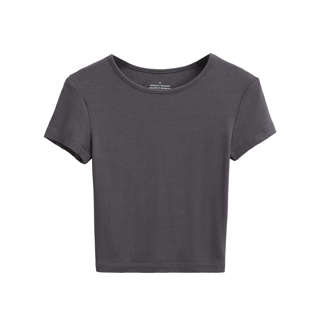 Dame cropped T-shirt med fin ribstruktur og elastisk snit Stilla