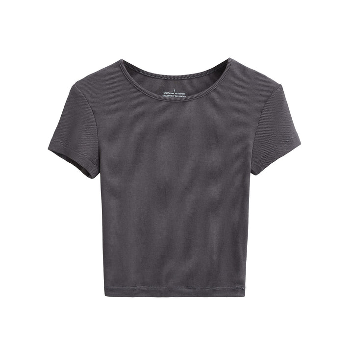 Dame cropped T-shirt med fin ribstruktur og elastisk snit Stilla