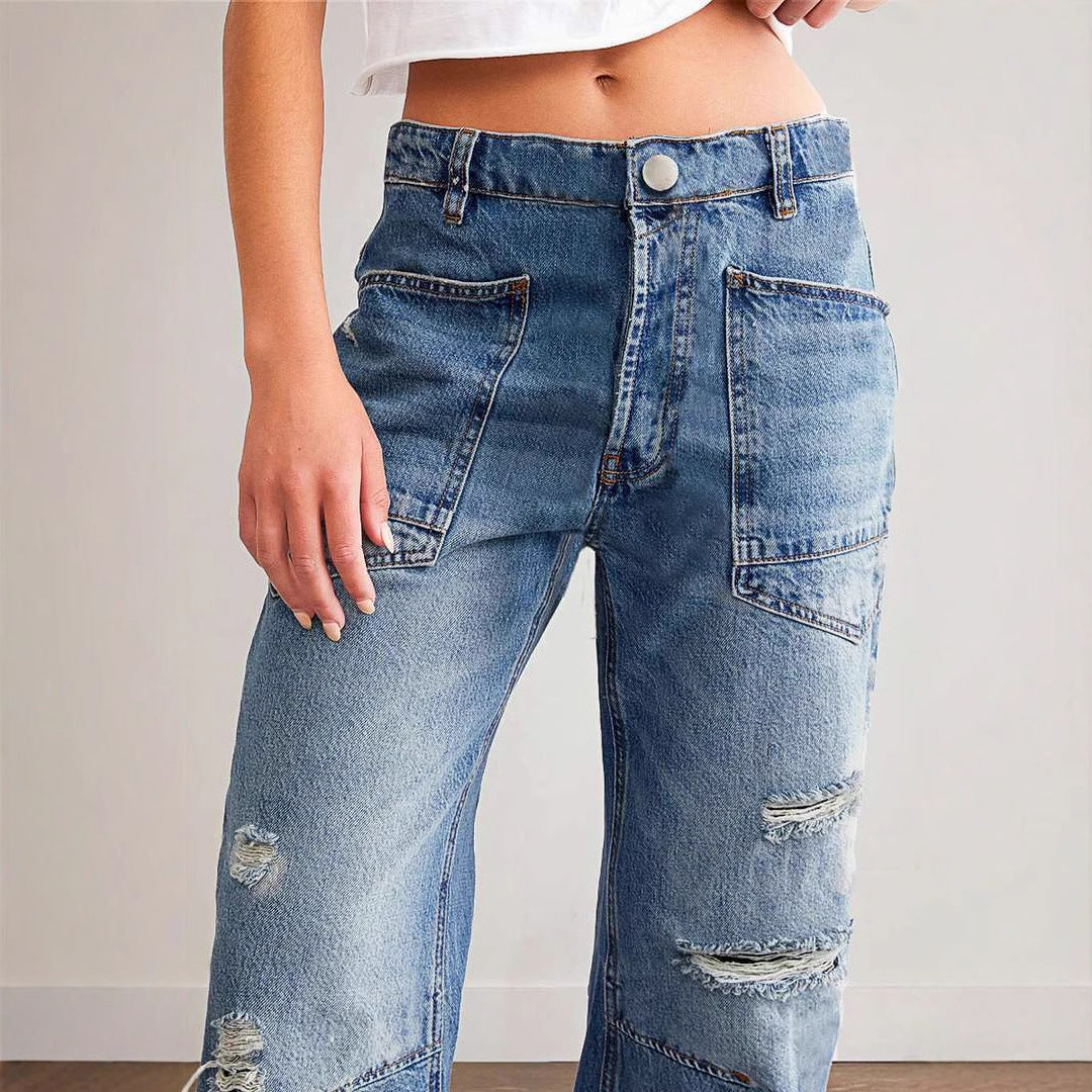 Dame Trendy Vintage Jeans i afslappet Boyfriend-snit med iøjnefaldende lommer Stilla