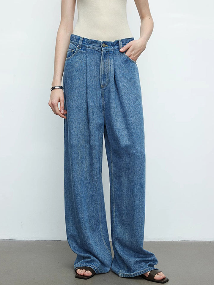 Dame brede jeans med høj talje og forreste folder Stilla