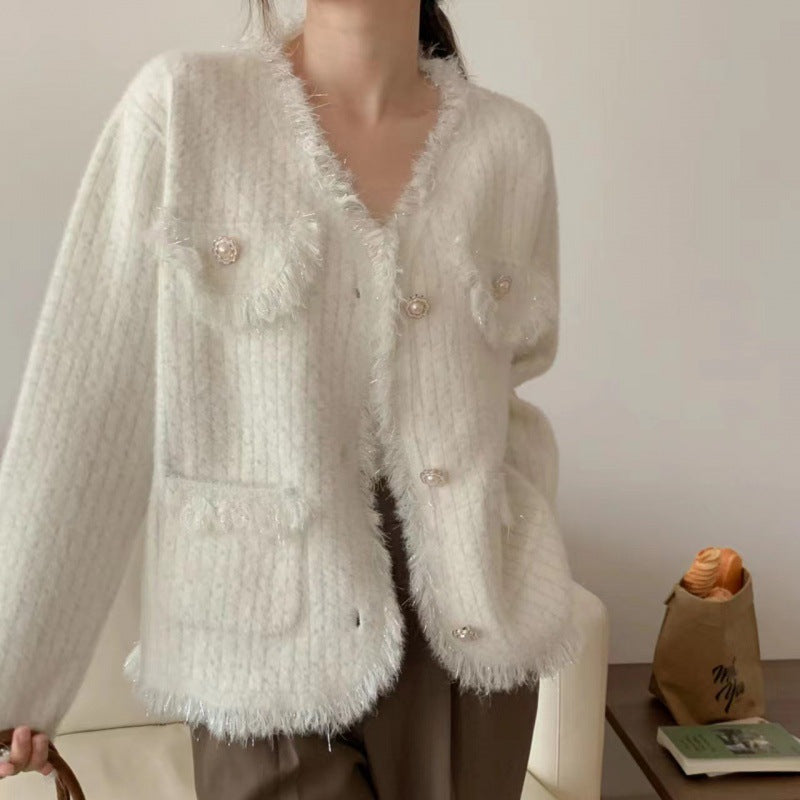 Kvinders cardigan med dekorative perler og frynset detaljer Stilla