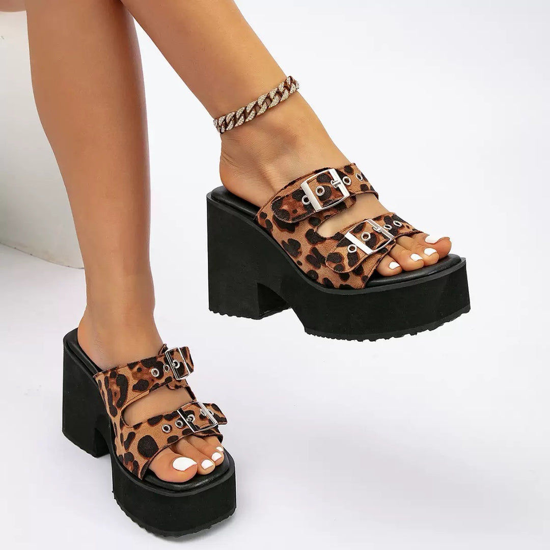Dame Plateau-sandaler med justerbare spænder og moderigtigt leopardmønster Stilla