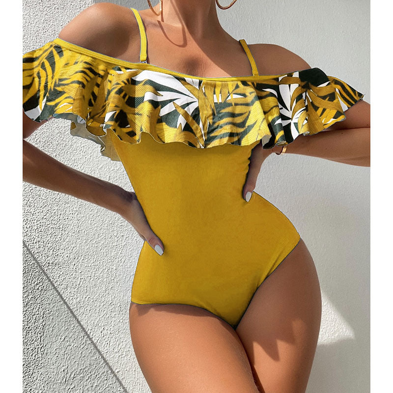 Dame Off-Shoulder Badedragt med voluminøst flæsedesign Skovae