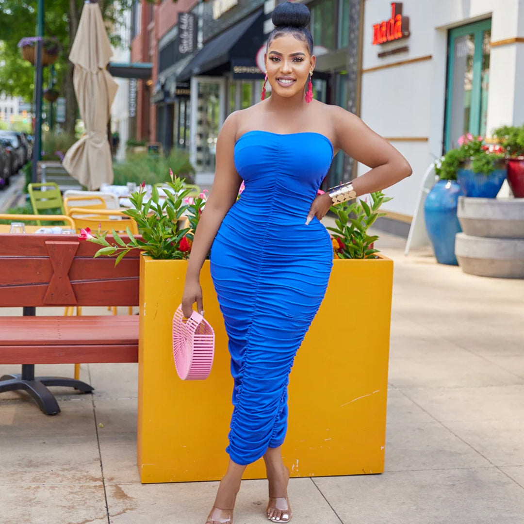 Dame strapless rynket Midi kjole Stilla