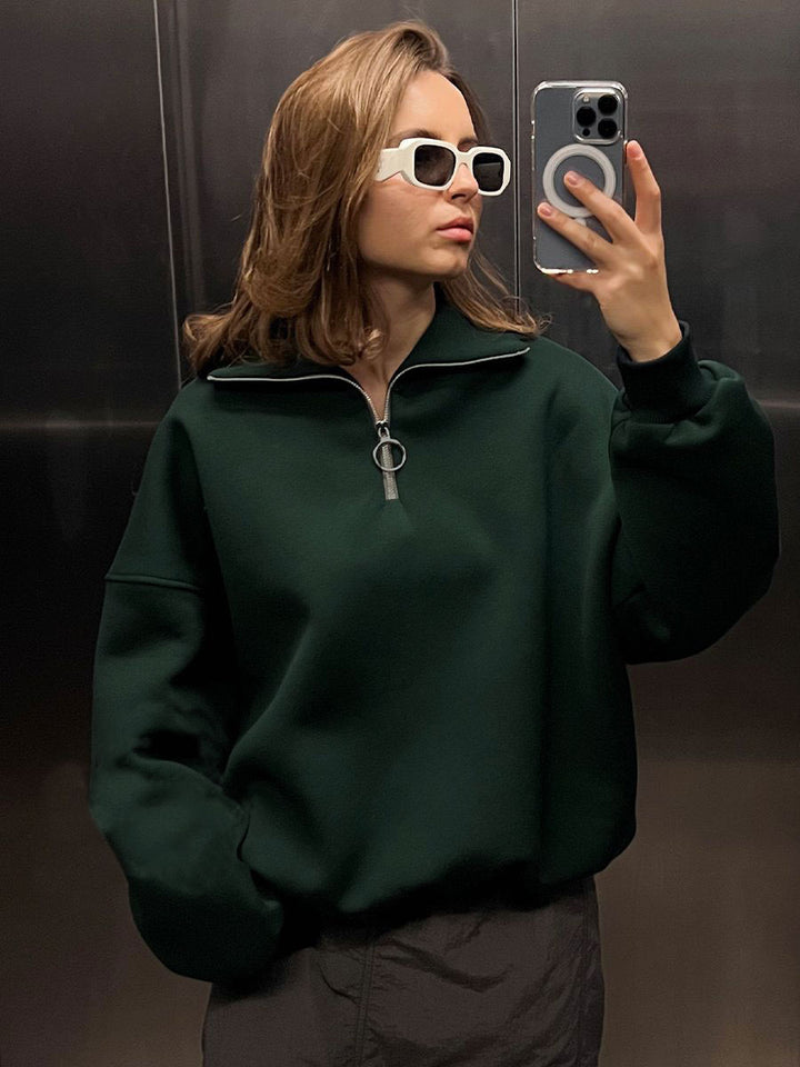 Dame sweatshirt med høj krave og lynlåsdetalje Stilla