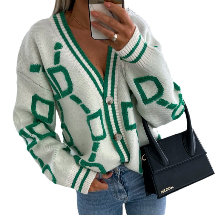 Dame cardigan med grafisk mønster og chic knapdetalje Stilla