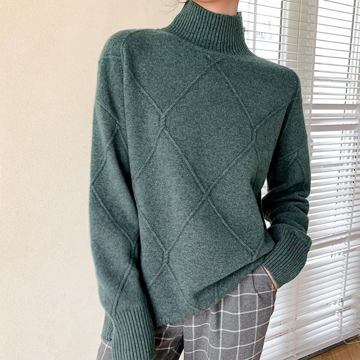Kvinders sweater med høj krave og struktureret diamantmønster Stilla