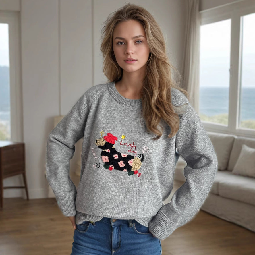Kvindernes legesyge sweatshirt med unikt dyremotiv og blomsterbroderi Stilla