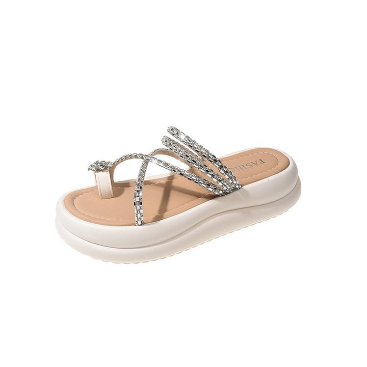 Dame Glamourøse Flip-Flops med funkende Smykkedetaljer og ergonomisk Sål Stilla