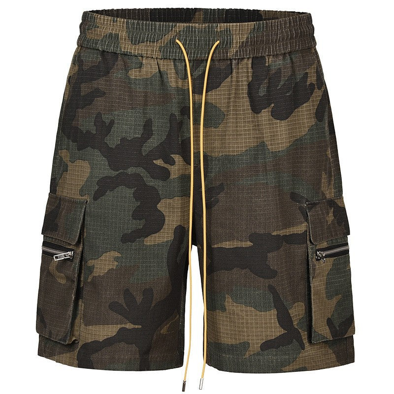 Herren nan Cargo Shorts i camouflage ripstop med elastisk liv, snortræk og lynlåslommer Skovae