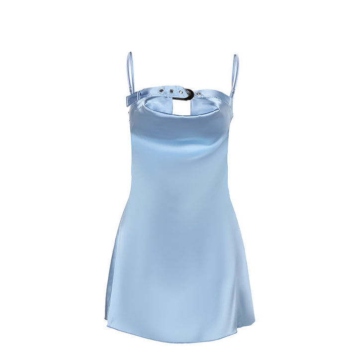 Dame elegante satin kjole med justerbare stropper og eksklusiv udskæring Skovae
