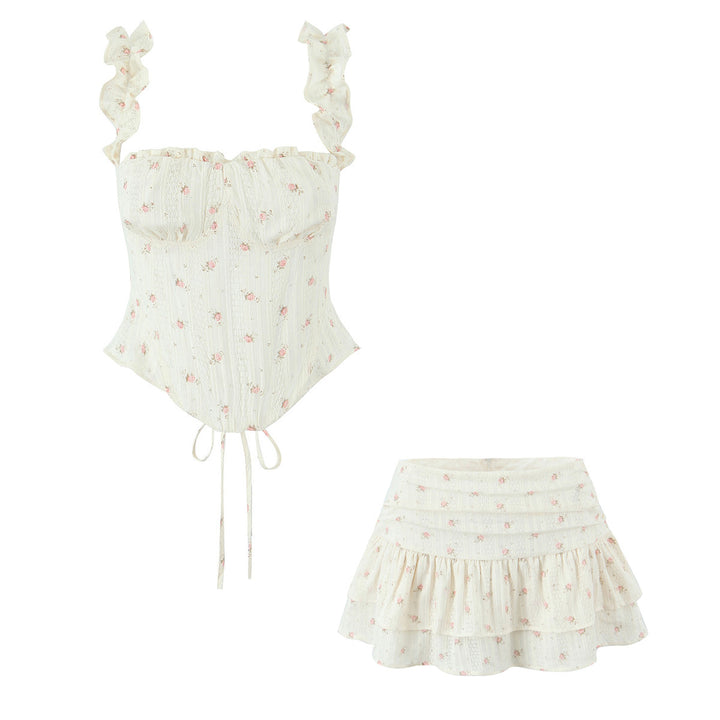 Dame stribet bustier med ruffle detaljer og justerbar snøre Stilla
