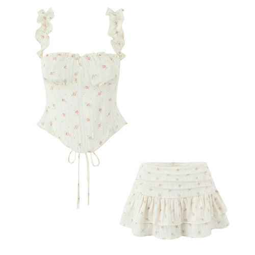 Dame stribet bustier med ruffle detaljer og justerbar snøre Stilla