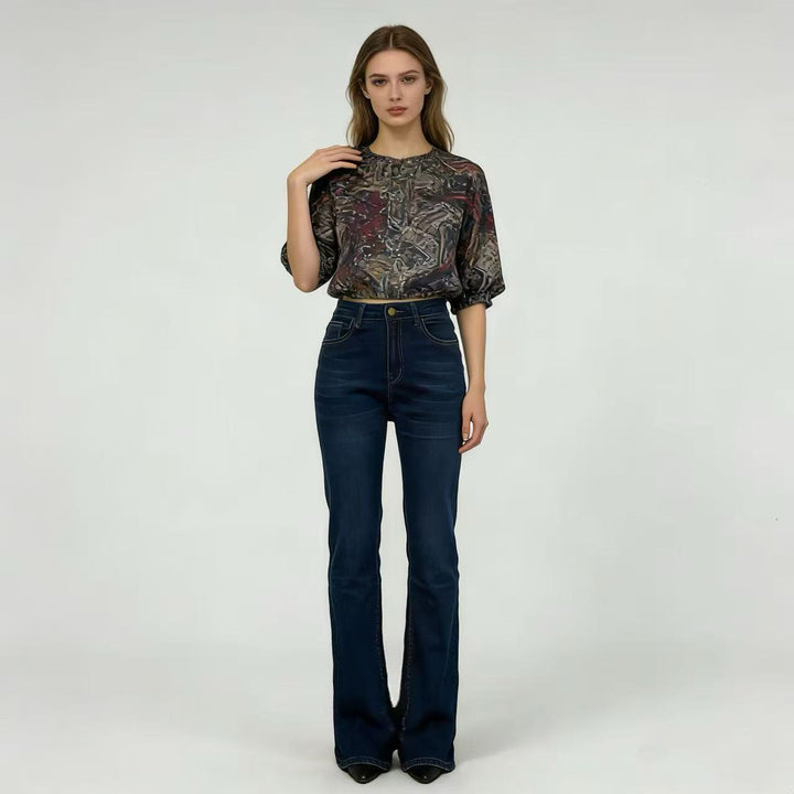 Dame høj taljede Bootcut jeans i elegant design Skovae