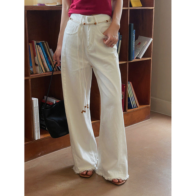 Dame High-Waist jeans i vidde snit med justerbar talje og frynset kant Stilla