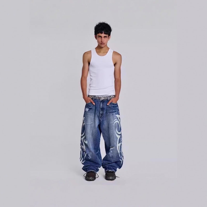 Dame distressed løs denim jeans med grafik Stilla