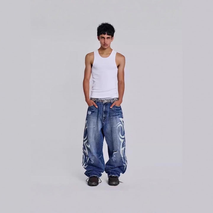 Dame distressed løs denim jeans med grafik Stilla