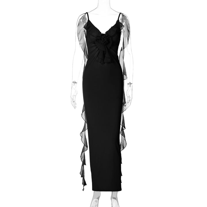 Dame elegant Maxikjole med rynker og transparente ærmer Stilla