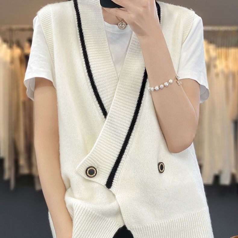 Dame mode strikket vest med dobbelte knapper Stilla