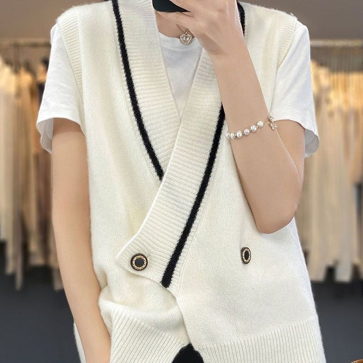 Dame mode strikket vest med dobbelte knapper Stilla