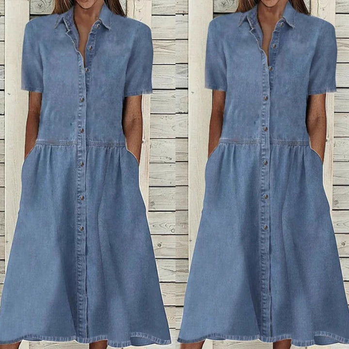 Dame Denim Skjorte Kjole med praktiske lommer og klassisk snit Stilla