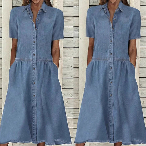 Dame Denim Skjorte Kjole med praktiske lommer og klassisk snit Stilla