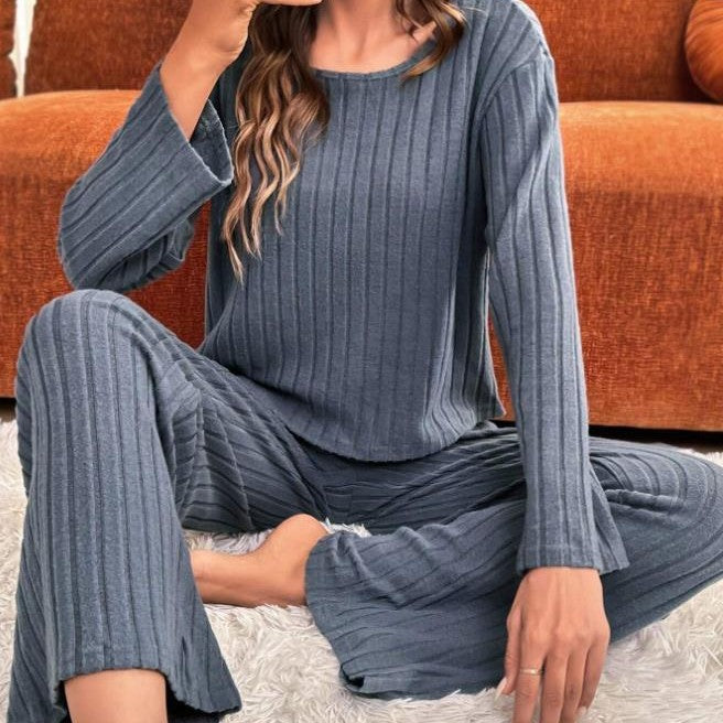 Dame Komfortabel Rib Pyjamasæt med løstsiddende bukser Stilla